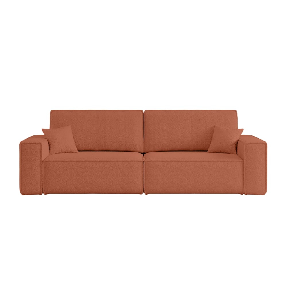 Canapé droit 3 places convertible en tissu bouclette - Terracotta