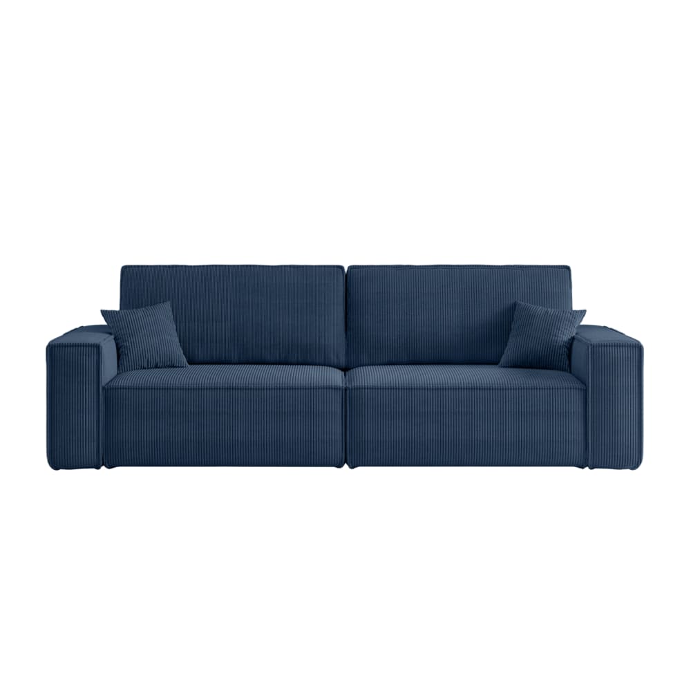 Canapé droit 3 places convertible en velours côtelé - Bleu foncé