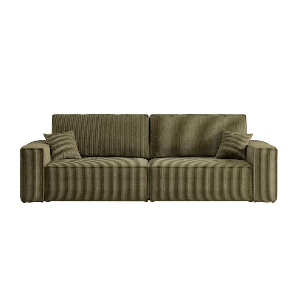Canapé droit 3 places convertible en velours côtelé - Vert kaki
