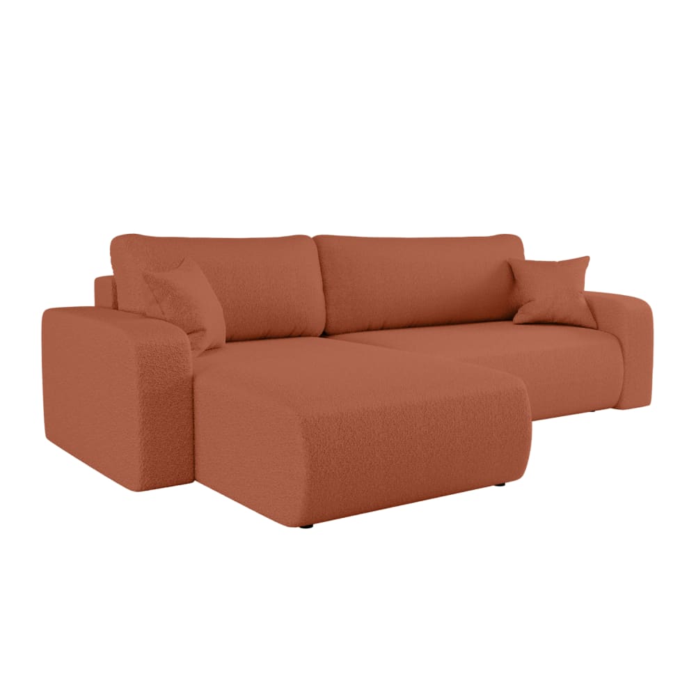 Canapé d'angle max réversible, convertible tissu bouclette terracotta