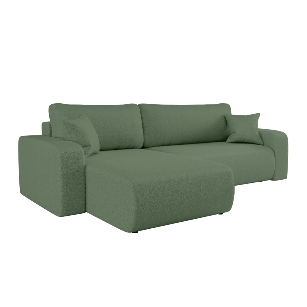 Canapé d'angle max réversible, convertible en tissu bouclette - Vert