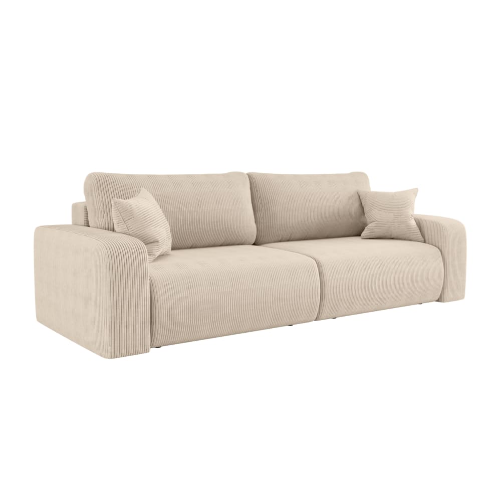 Canapé droit 3 places convertible en velours côtelé - Beige