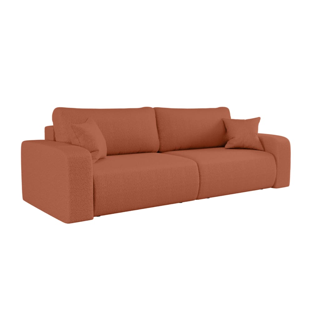 Canapé droit 3 places convertible en tissu bouclette - Terracotta