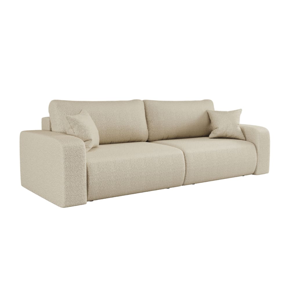 Canapé droit 3 places convertible en tissu bouclette - Beige
