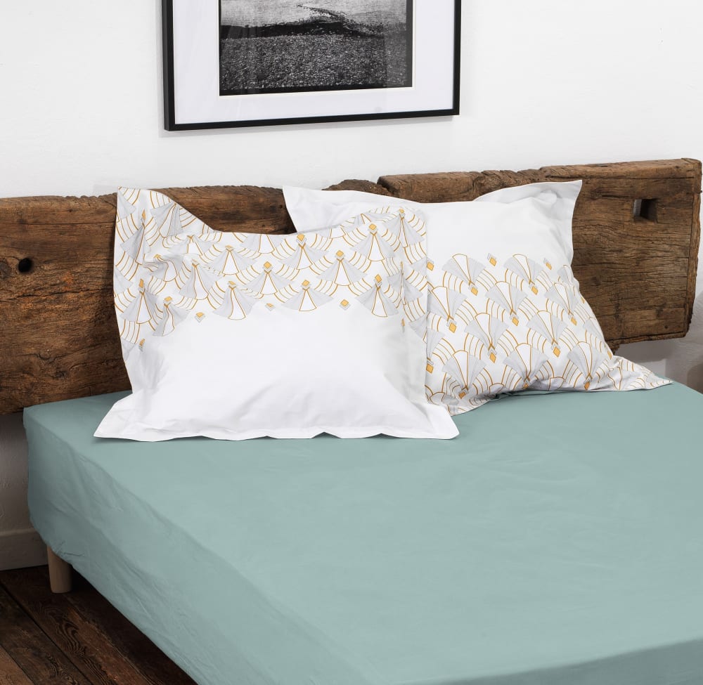 Drap housse 90x190 + 30 cm percale vert d'eau