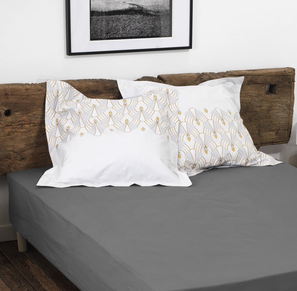 Drap housse 140x190 + 30 cm percale gris foncé