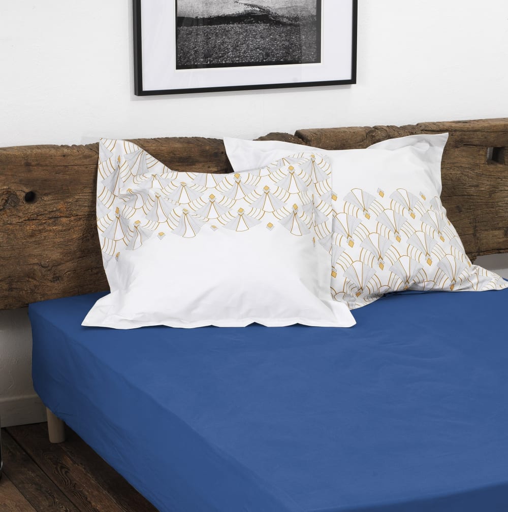 Drap housse 160x200 +30 cm percale bleu indigo