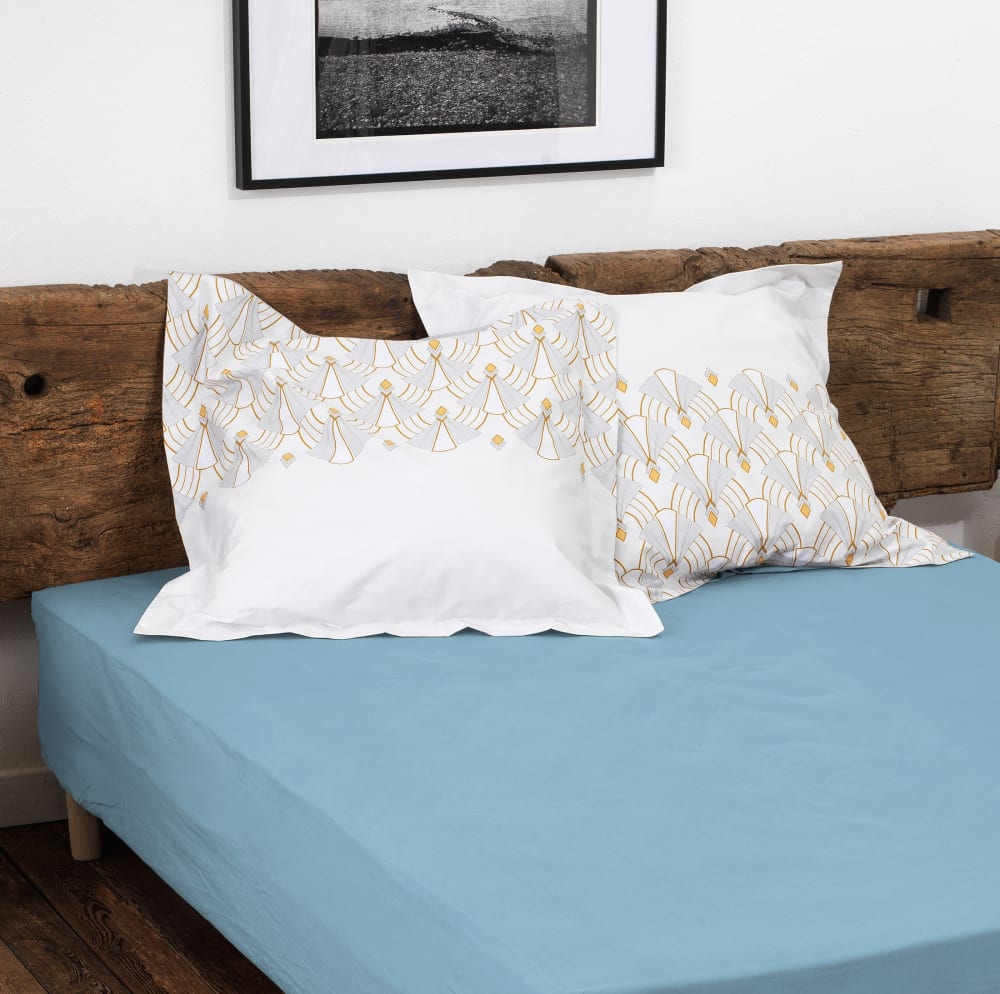 Drap housse 90x190 + 30 cm percale bleu maya