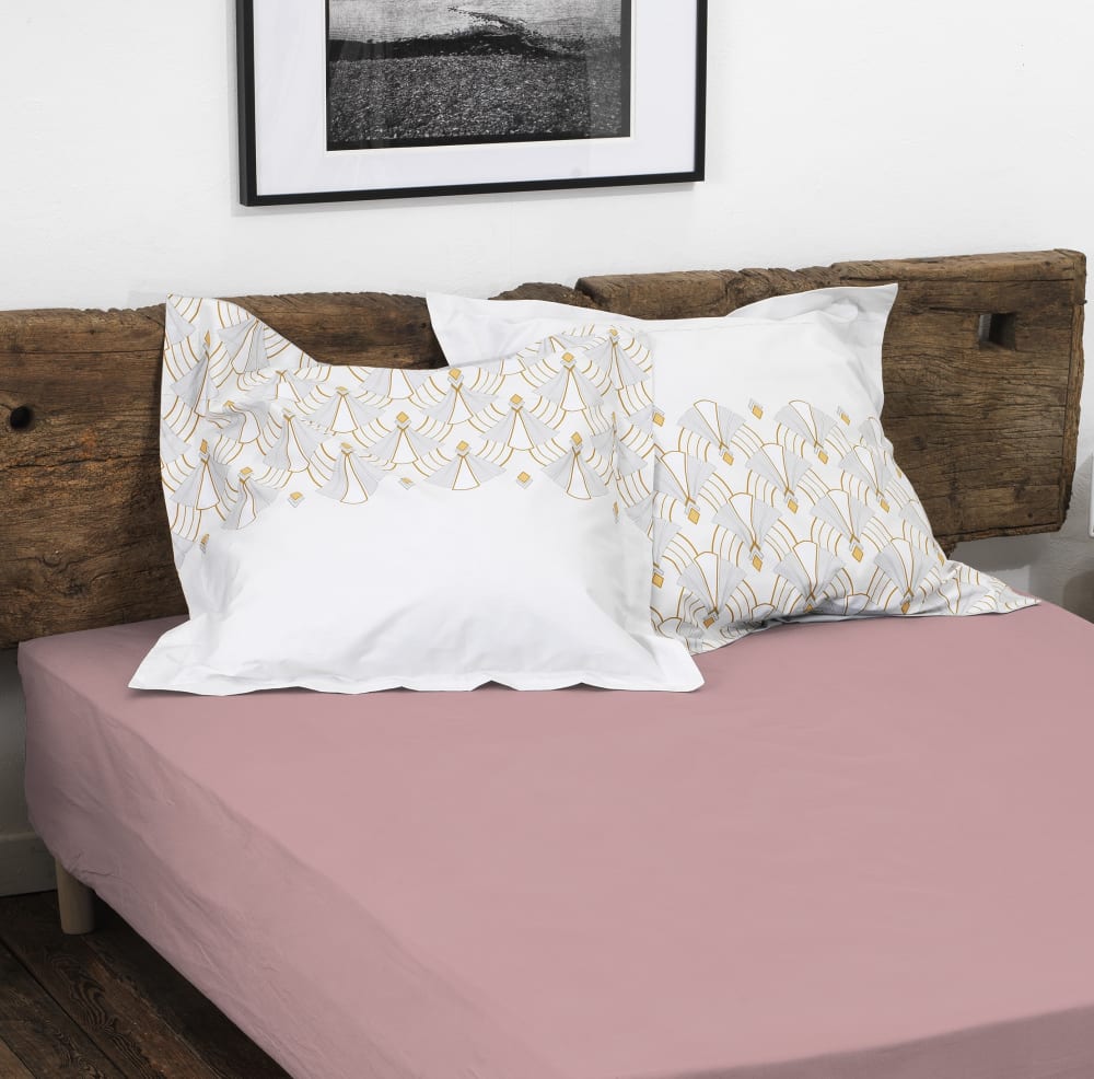 Drap housse 160x200 + 30 cm percale rose poudré