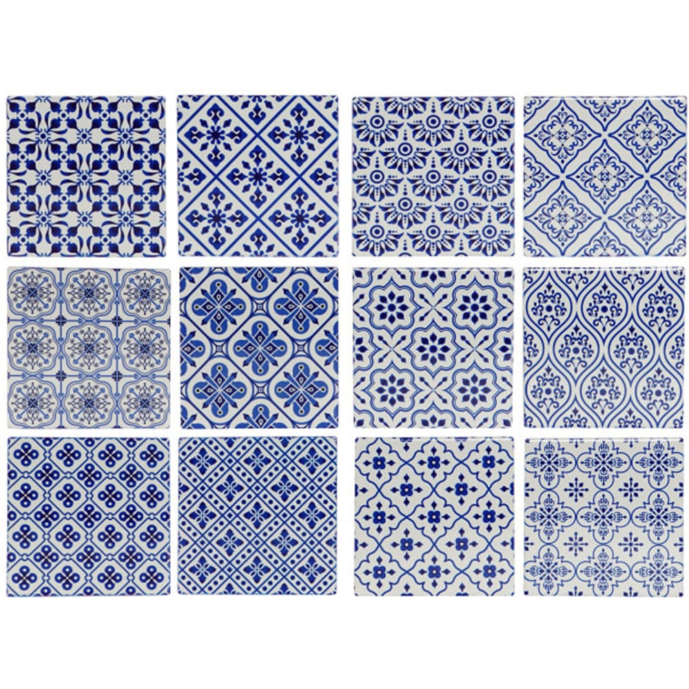 Set de 12 dessous de verres en dolomite bleu et blanc 11x11x0.7cm