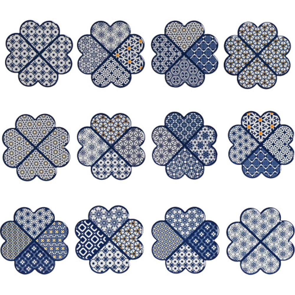 Set de 12 dessous de verres en dolomite bleu et blanc 11.5x11.5x0.7cm