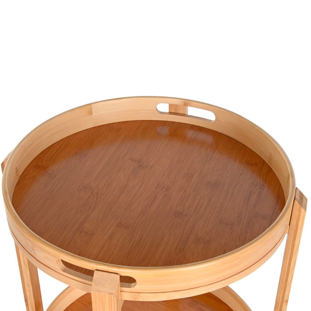 Desserte de cuisine ronde sur roulettes en bambou 44x44x90cm