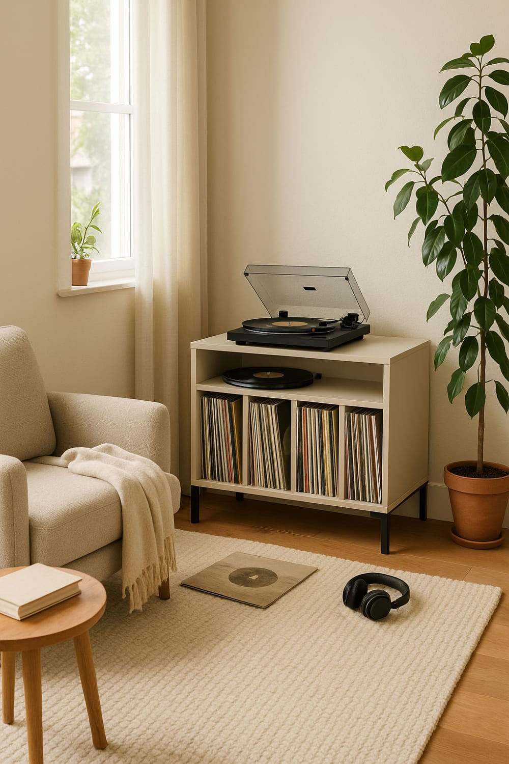 Meuble pour vinyles taupe