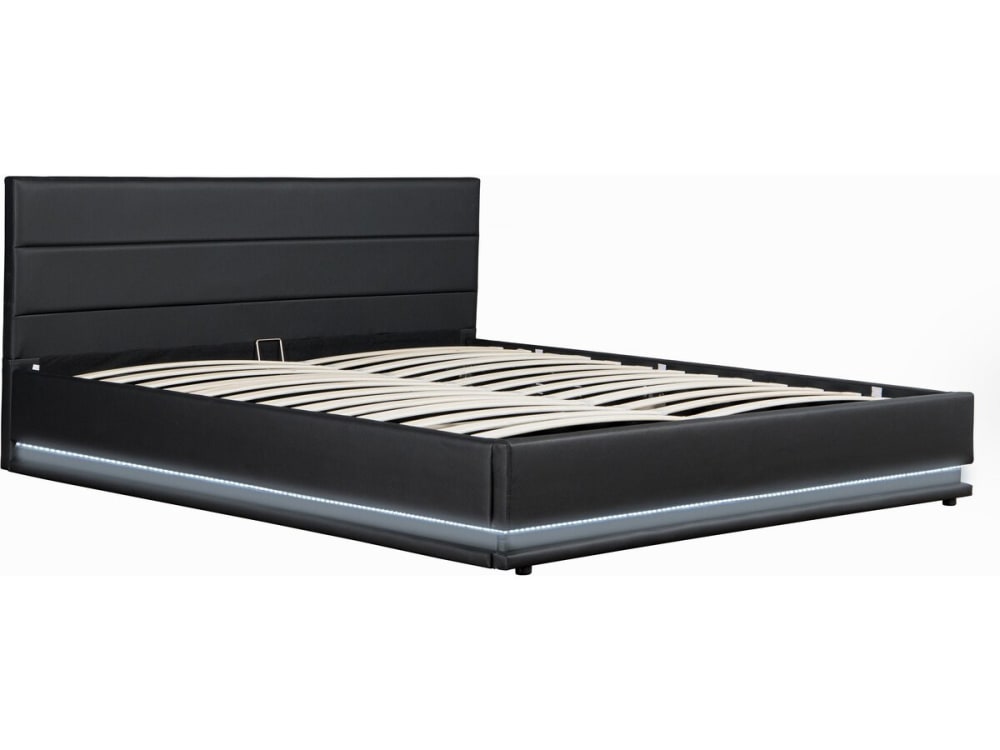 Lit coffre en simili - cuir noir
