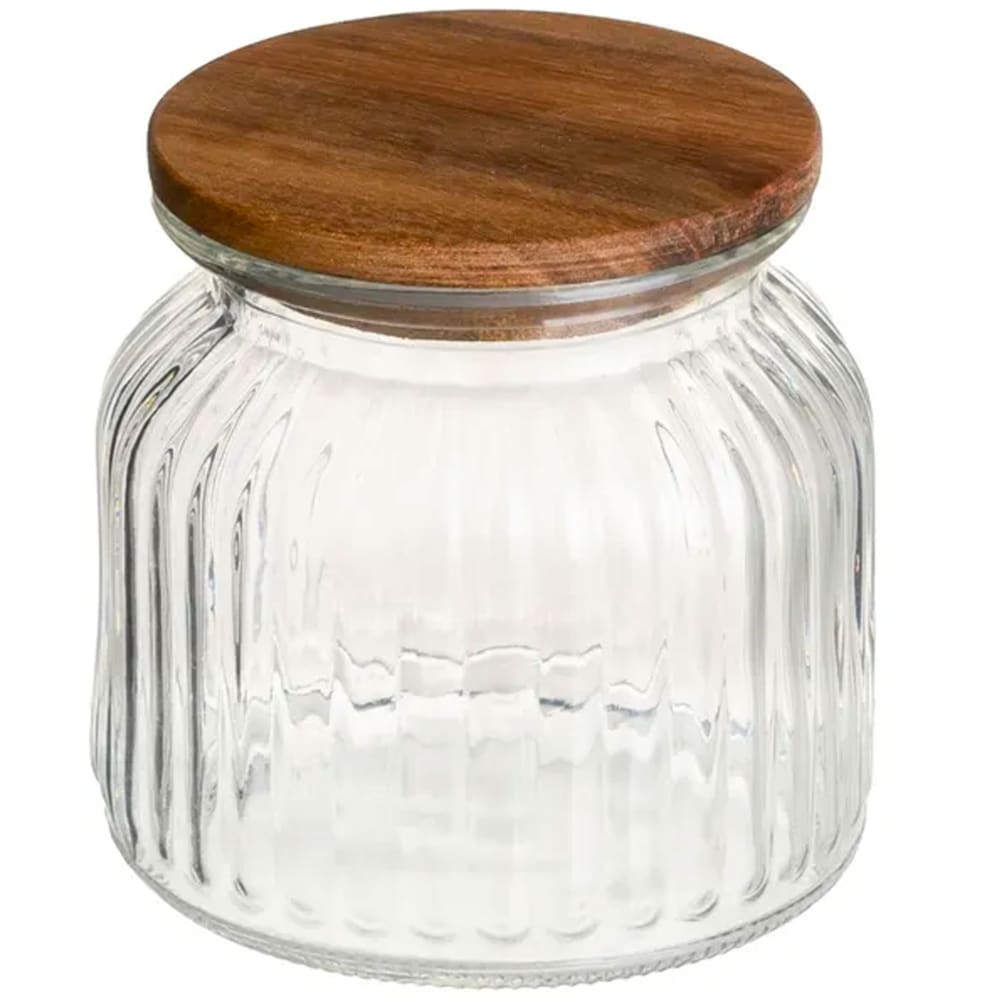 Bocal cuisine en verre strié avec bouchon bois 600ml