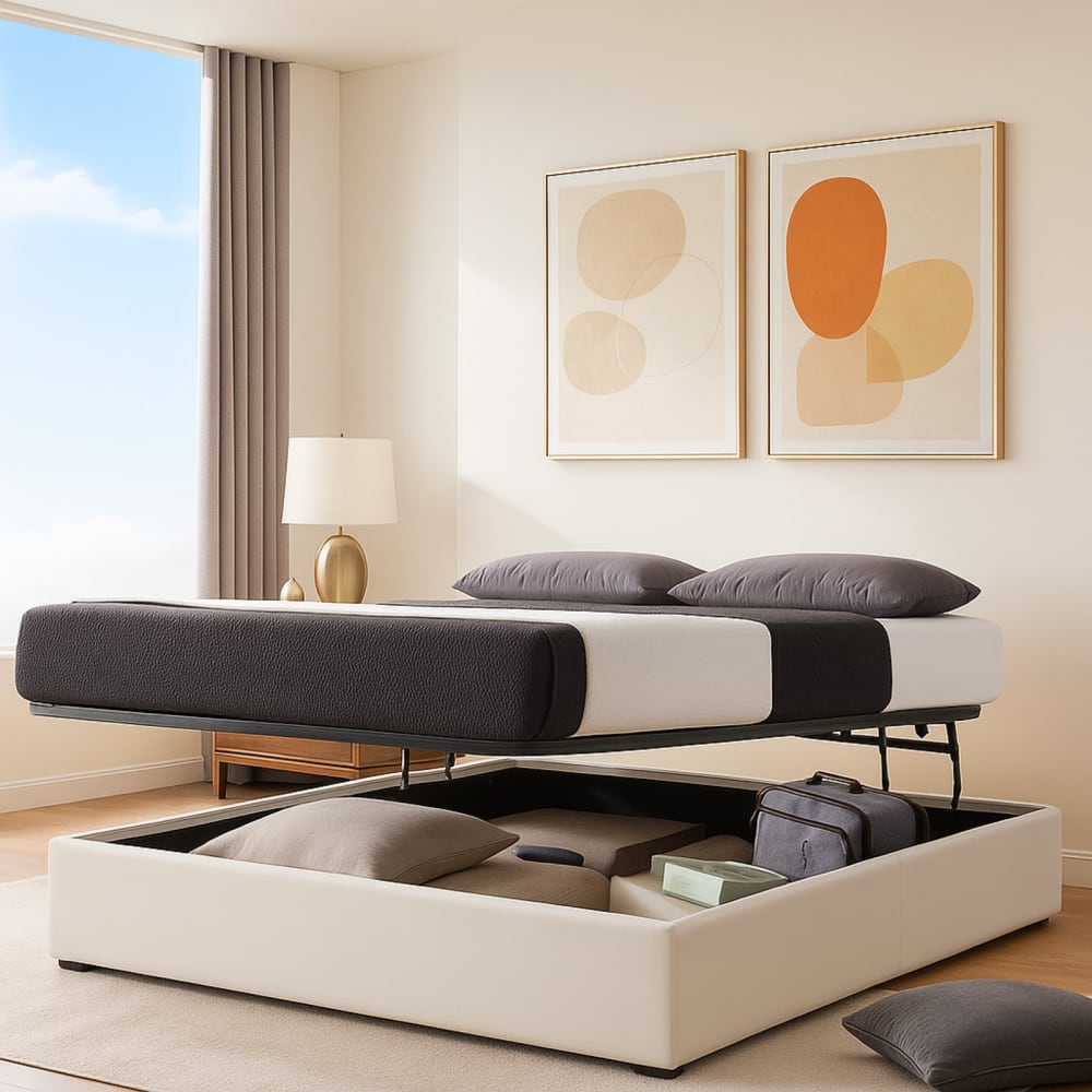 Lit coffre ouverture parallèle simili cuir blanc 180x200 cm