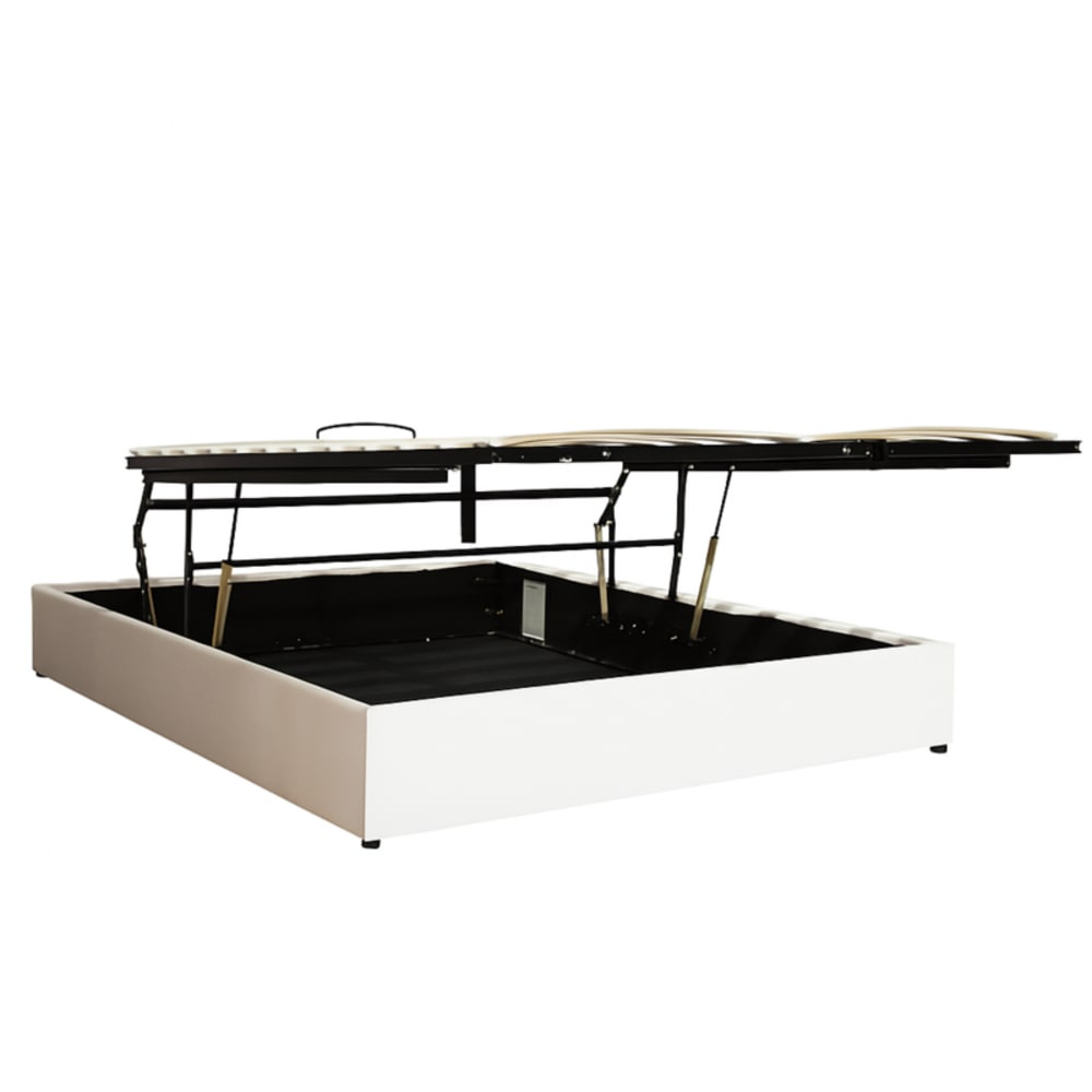 Lit coffre ouverture parallèle simili cuir blanc 200x200 cm