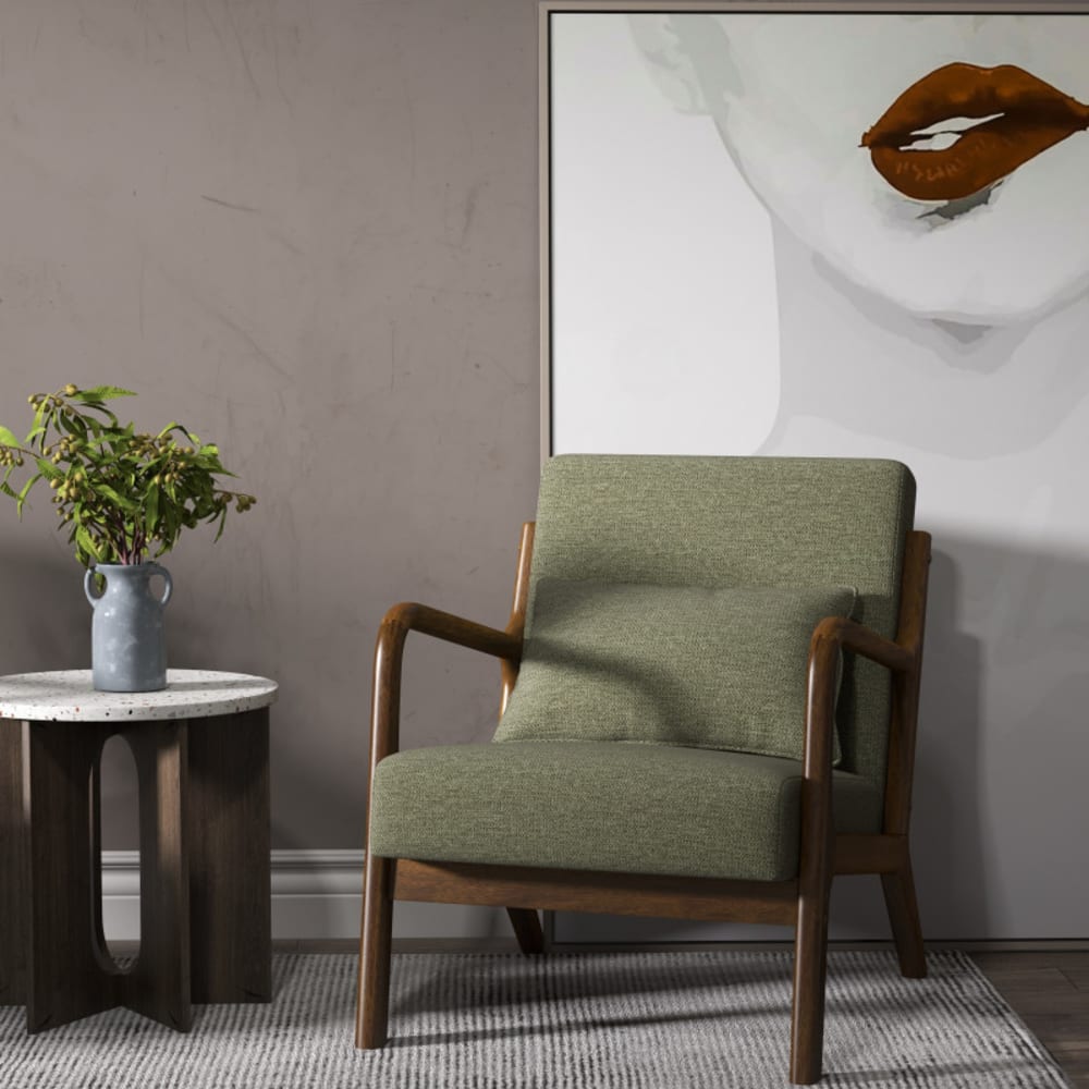 Fauteuil en bois patiné noyer et tissu Trendy Sauge