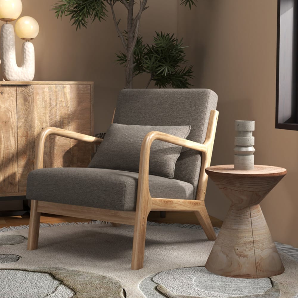 Fauteuil en bois naturel et tissu trendy taupe