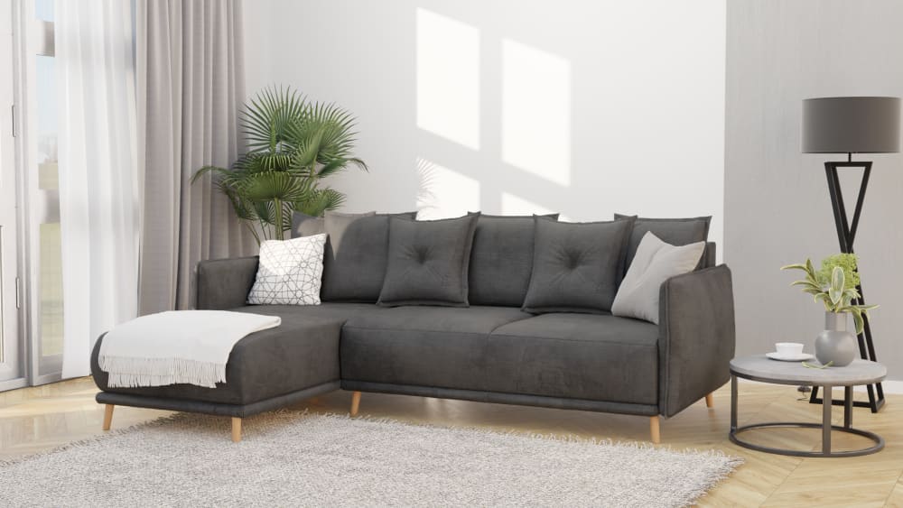 Ecksofa mit Schlaffunktion aus Mikrofaser-Stoff, Graphit -