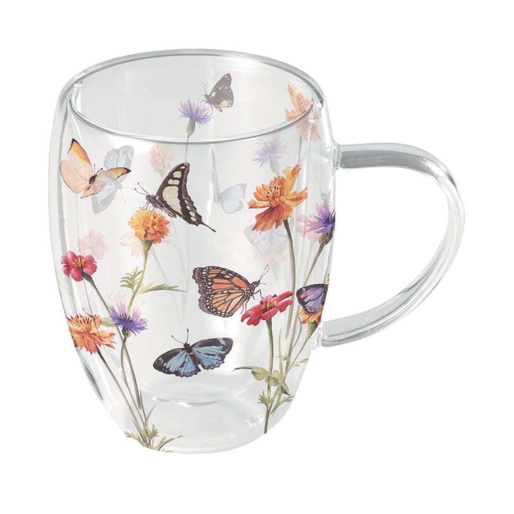 Tasse en verre double paroi jardin de papillons