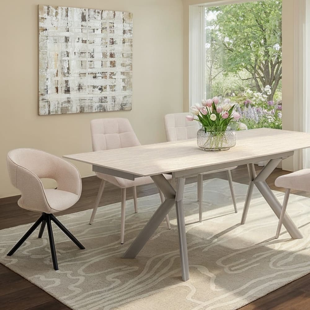Chaise avec accoudoirs pivotante polyester gris-beige et acier noir