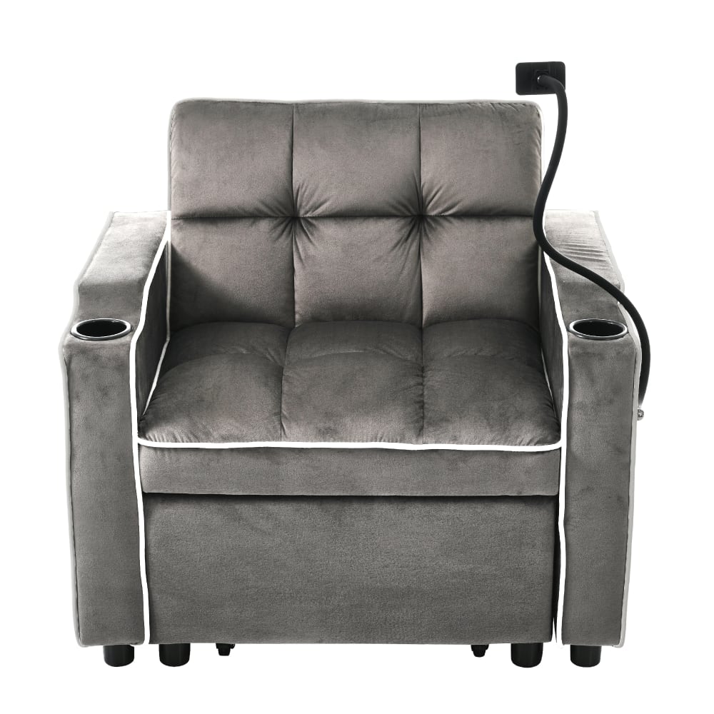 Flieks 1-Sitzer Schlafsofa mit Samtbezug und Handyhalterung, dunkelgrau style modern - Samt