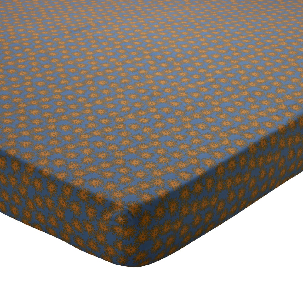 Drap-housse en coton bleu 160x200x28cm