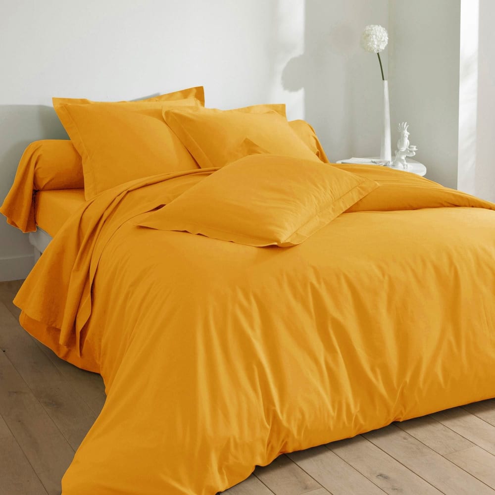 Drap-housse en coton jaune curcuma 140x200x28cm — vue 3