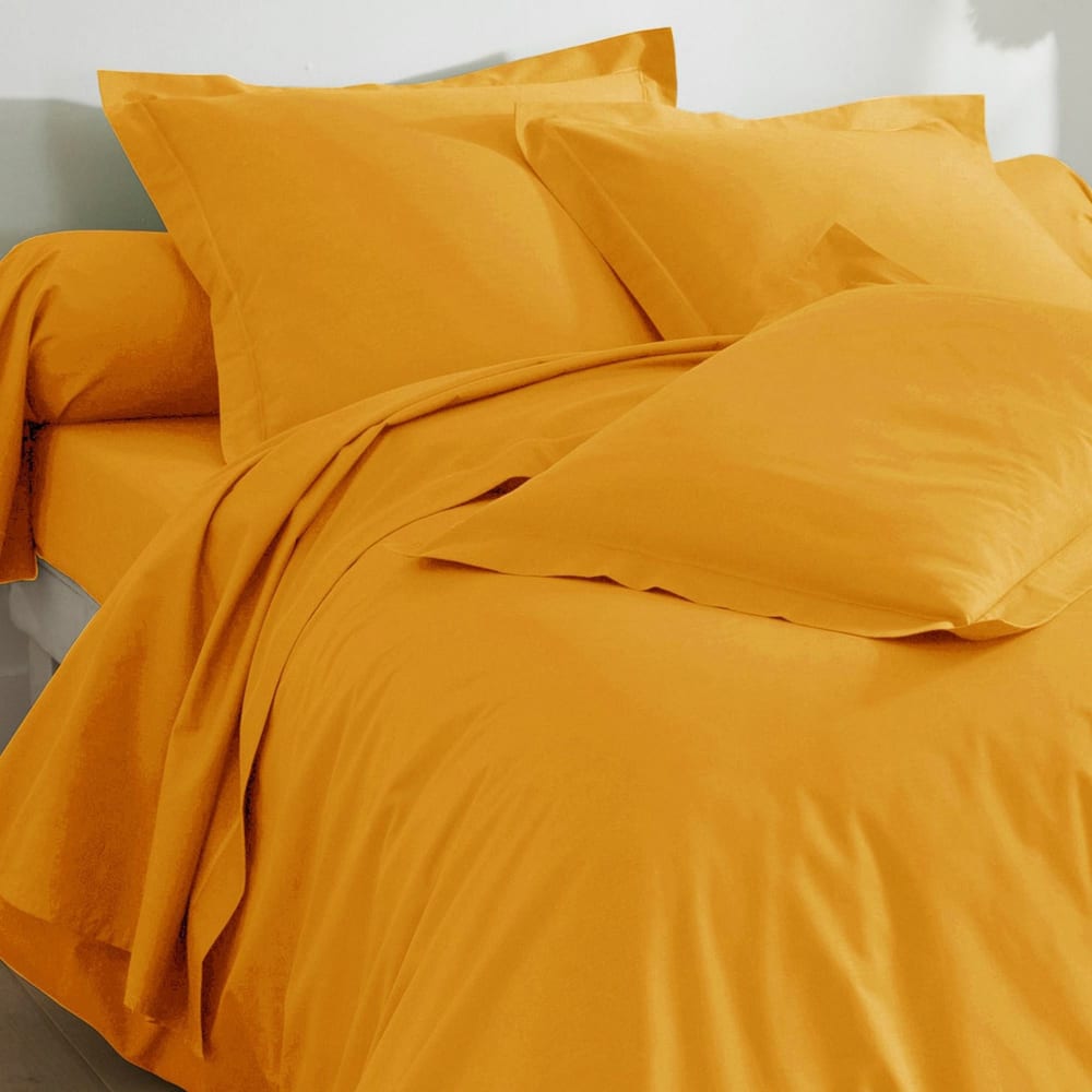 Drap-housse en coton jaune curcuma 160x200x28cm — vue 4