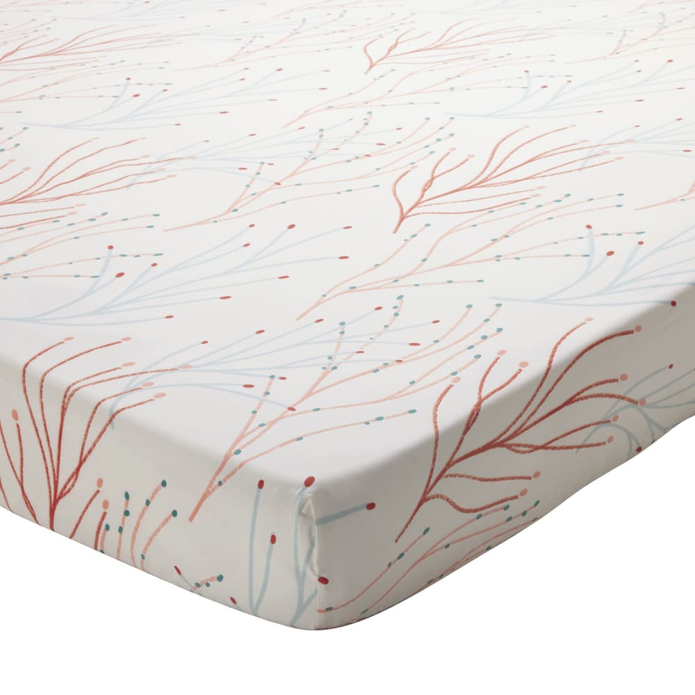 Drap-housse en coton orange corail 160x200x28cm