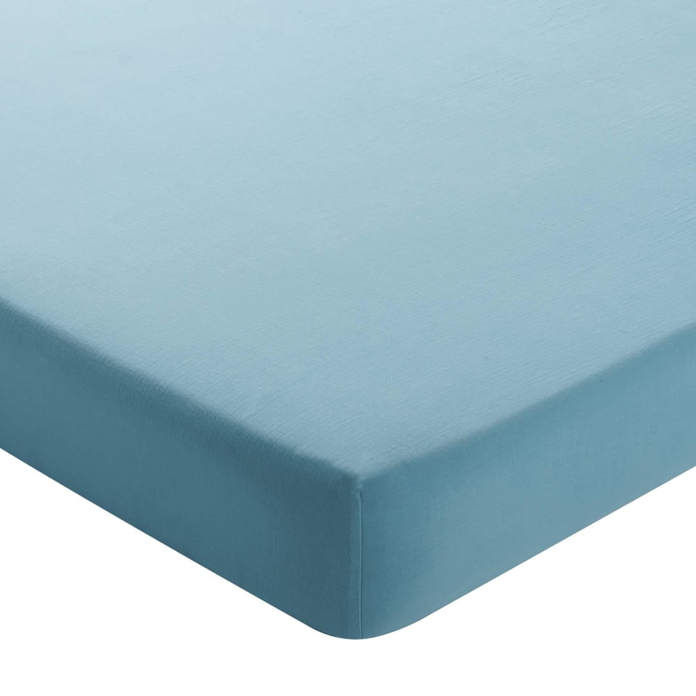 Drap-housse grand bonnet en coton bleu glacier 90x200x32cm