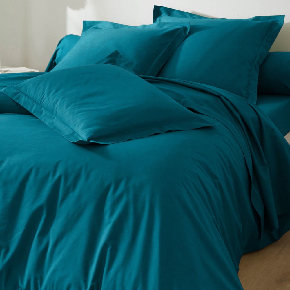 Drap-housse en coton bleu petrole 140x200x28cm — vue 4