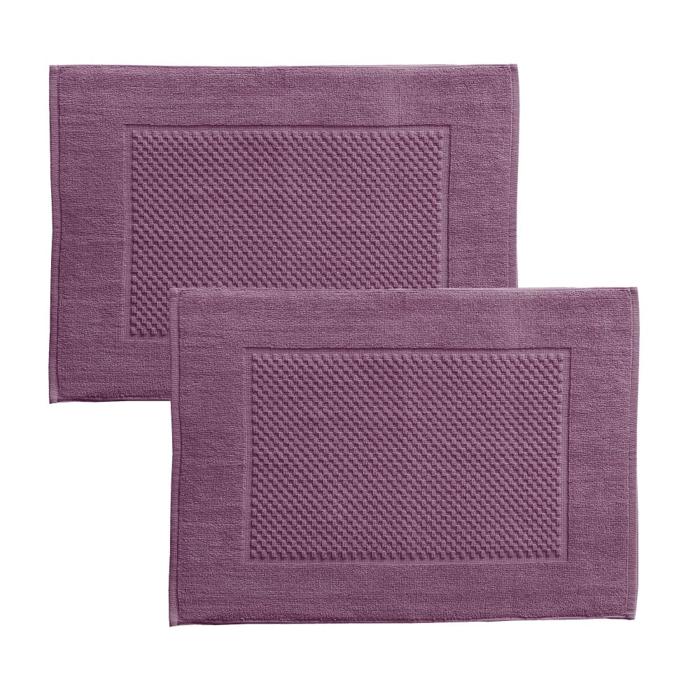 Lot de 2 tapis de bain en coton violet prune 60x90cm