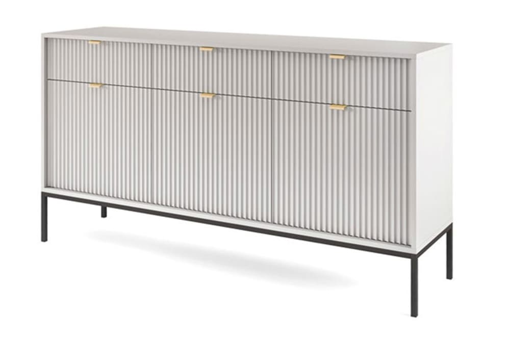 Feldmann-Wohnen Sideboard mit 3 Türen & 3 Schubladen, Grau / Schwarz, 154x39x83cm style modern Grau Spanplatte