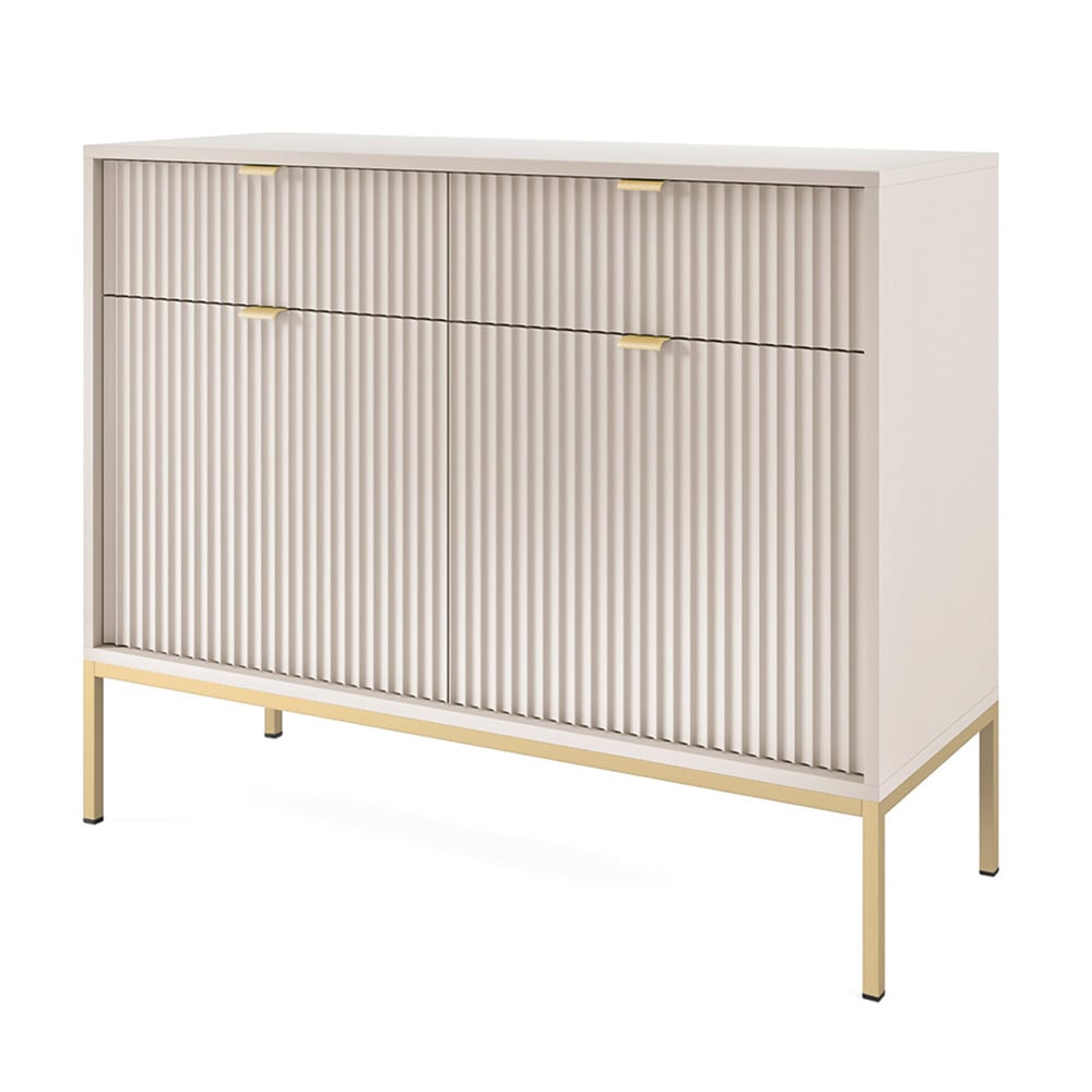 Feldmann-Wohnen Kommode mit Türen & Schubladen aus MDF, Kaschmir / Gold, 104x39x83cm style modern Beige Spanplatte