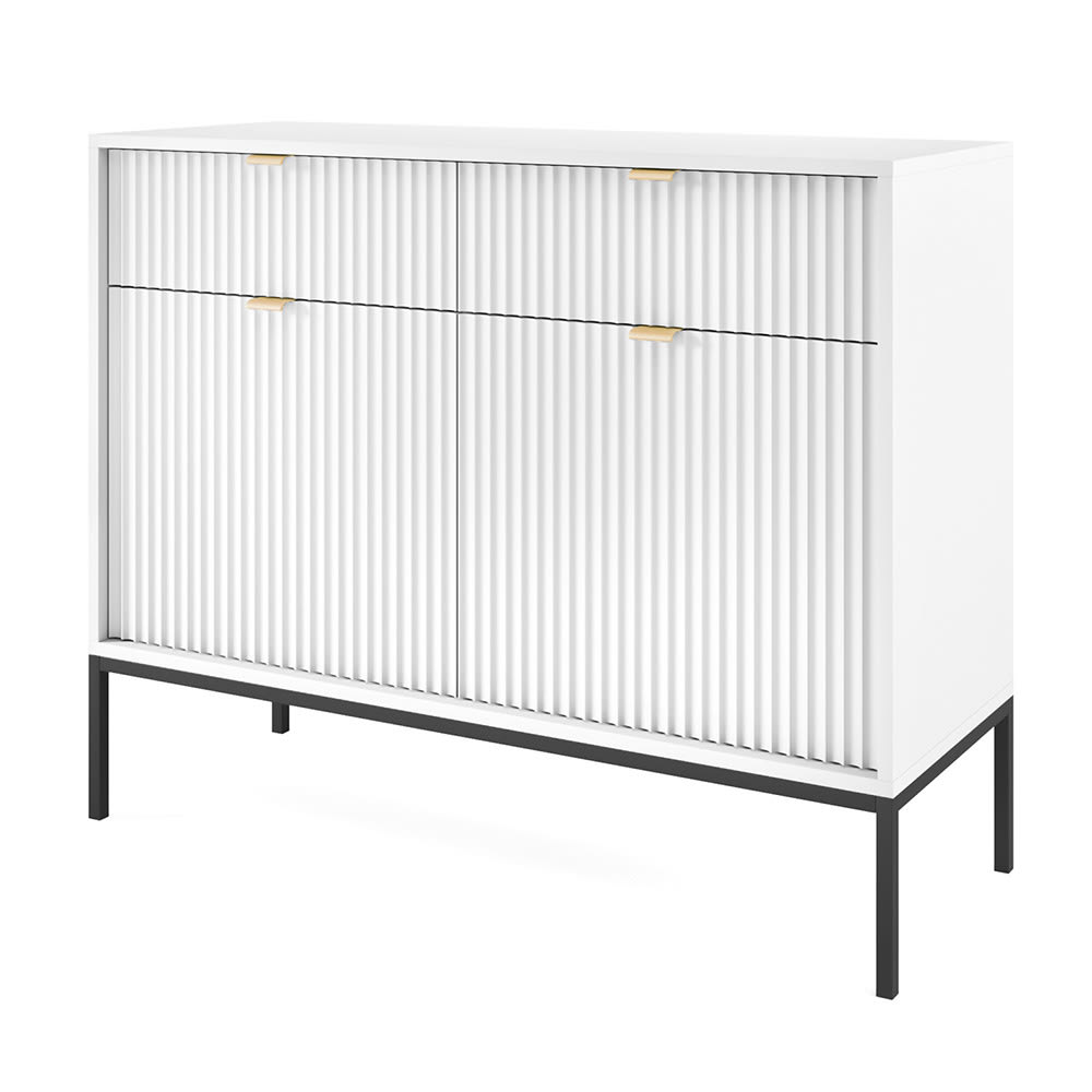 Feldmann-Wohnen Kommode mit Türen & Schubladen aus MDF, Weiß / Schwarz, 104x39x83cm style modern Weiß Spanplatte