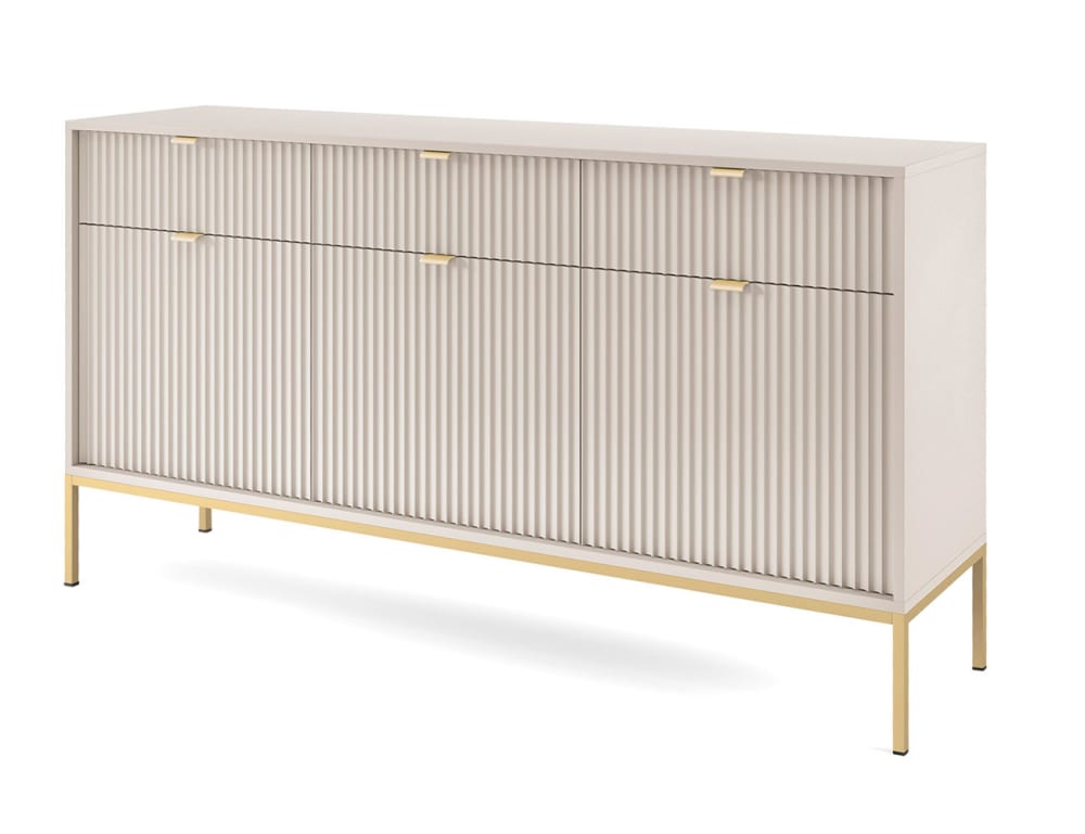 Feldmann-Wohnen Sideboard mit Türen & Schubladen aus MDF, Kaschmir / Gold, 154x39x83cm style modern Beige Spanplatte