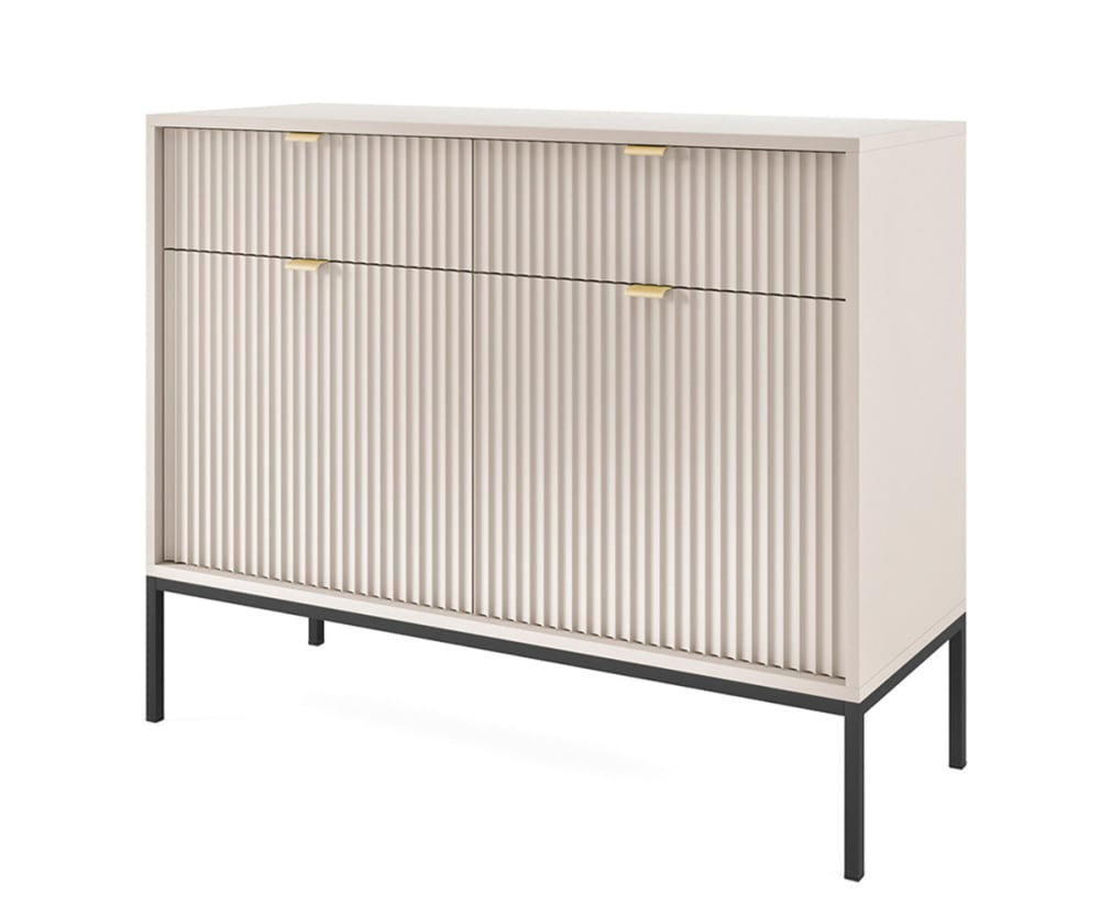 Feldmann-Wohnen Kommode mit Türen & Schubladen aus MDF, Kaschmir / Schwarz,104x39x83cm style modern Beige Spanplatte