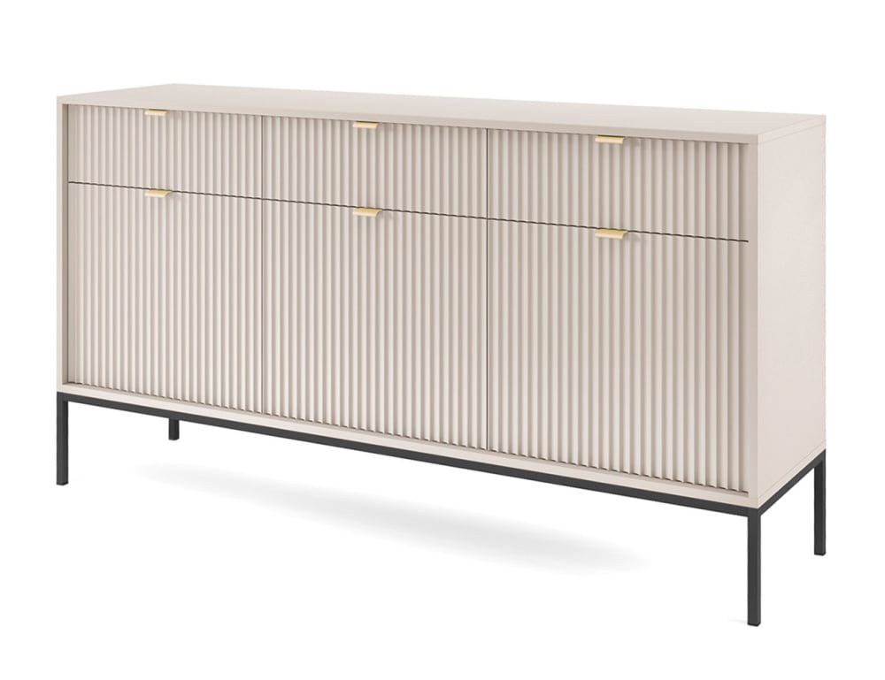 Feldmann-Wohnen Sideboard mit 3 Türen & 3 Schubladen, Kaschmir / Schwarz, 154x39x83cm style modern Beige Spanplatte