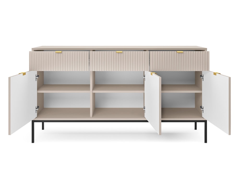 Sideboard mit 3 Türen & 3 Schubladen, Kaschmir / Schwarz,