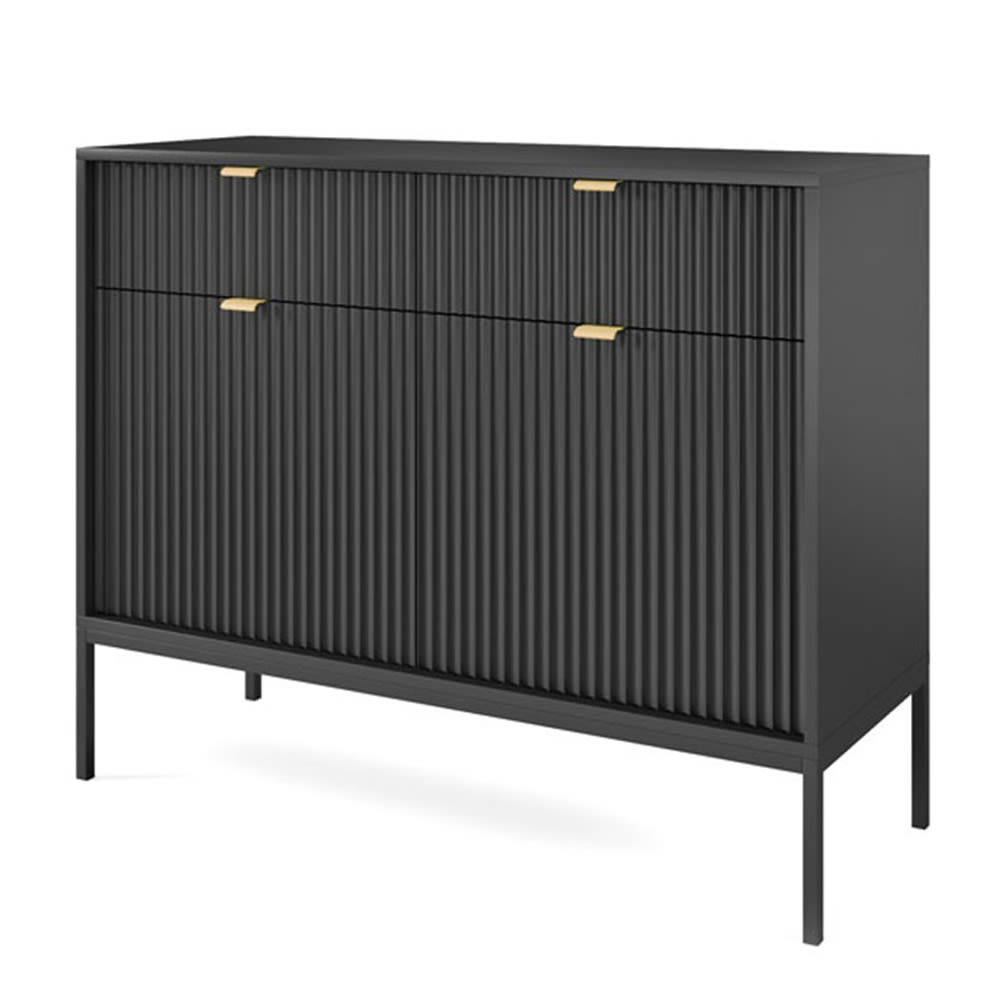 Feldmann-Wohnen Kommode mit 2 Türen & 2 Schubladen aus MDF, Schwarz, 104x39x83cm style modern Schwarz Spanplatte