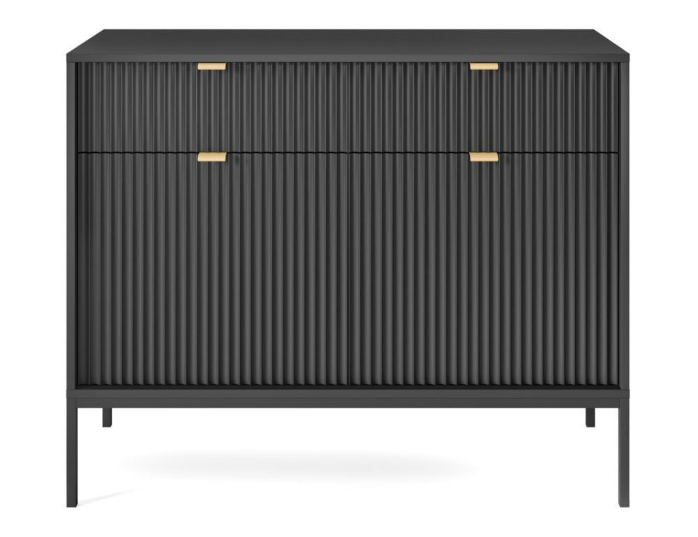 Kommode mit 2 Türen & 2 Schubladen aus MDF, Schwarz, 104x39x83cm