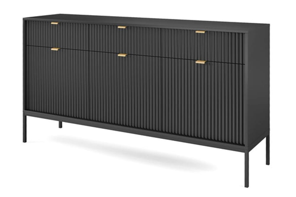 Feldmann-Wohnen Sideboard mit 3 Türen & 3 Schubladen aus MDF, Schwarz, 154x39x83cm style modern Schwarz Spanplatte