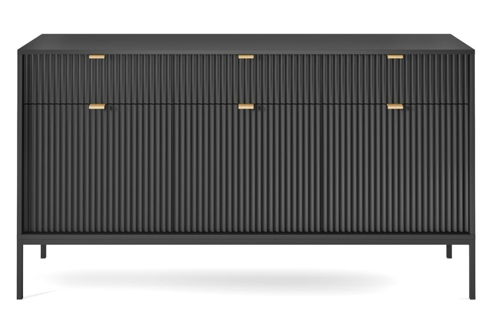 Sideboard mit 3 Türen & 3 Schubladen aus MDF, Schwarz,