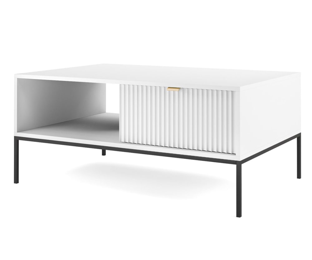 Feldmann-Wohnen Couchtisch aus Holz, 104x68x46cm, Weiß / Schwarz style modern Weiß Spanplatte