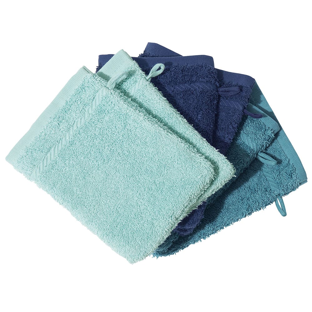 Lot de 6 gants de toilette en acrylique bleu 15x20