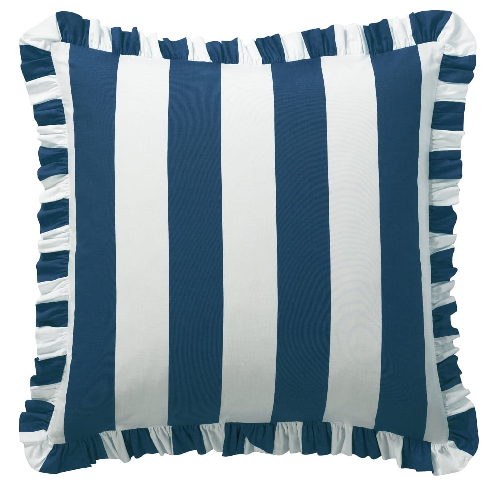 Taie volant en coton bleu marine 63x63cm