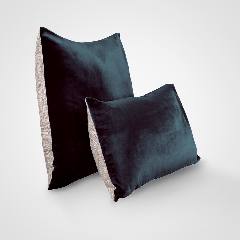 Housse de coussin velours et lin Bleu nuit 33x57cm