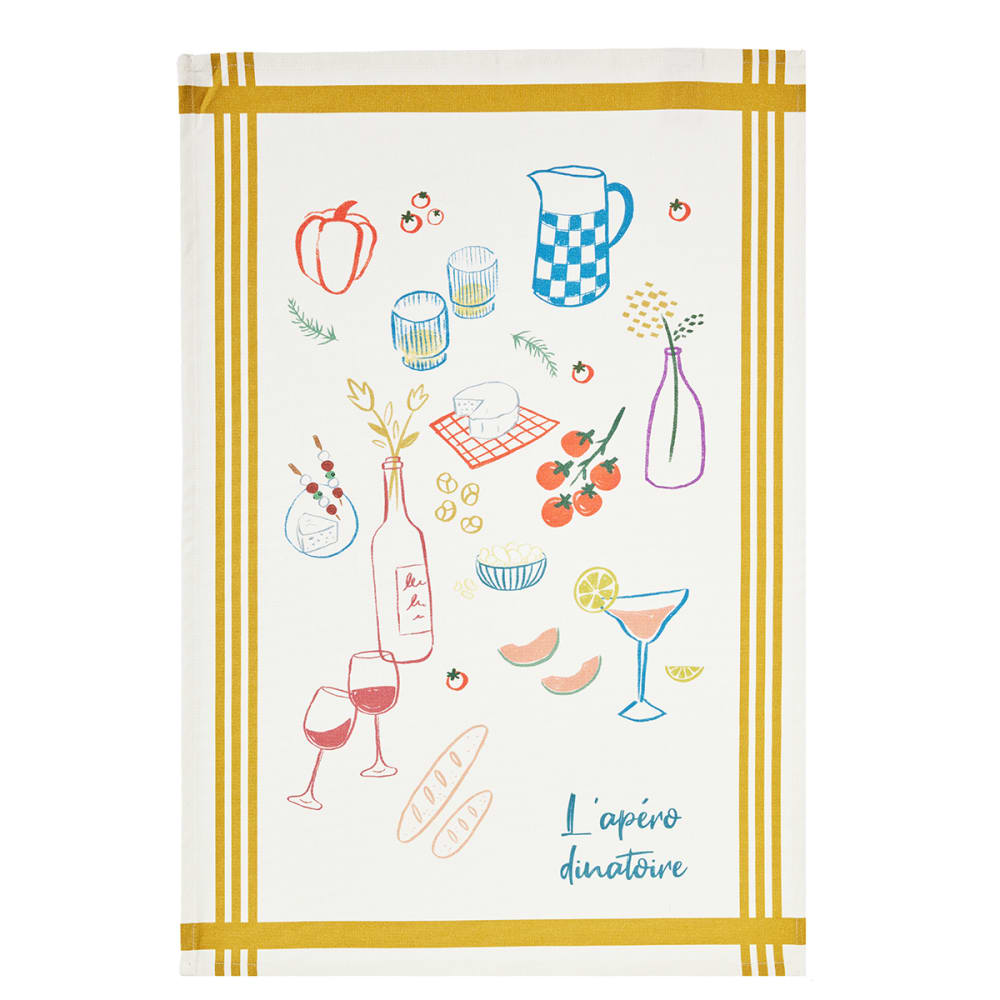 Torchon imprimé en coton multicolore 50x75cm